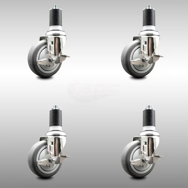 4 Inch 316SS Thermoplastic Rubber Swivel 1-5/8 Inch Stem Caster Set Brake SCC, Service Caster, Mfr#: SCC-SS316EX20S414-TPRB-TLB-158-4